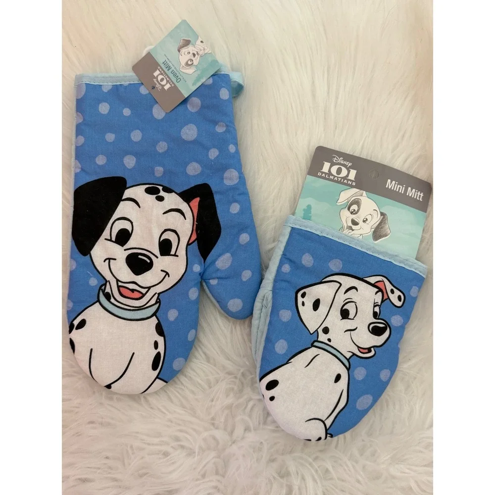 Disney 101 Dalmatians Oven Mitt and Mini Mitt Set Blue Polka Dot New